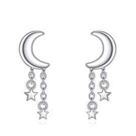 ONEFINITY Moon Earrings for Women 925 Sterling Silver Stud Earrings, Moon and Star Jewellery Gift for Girls, Sterling Silver, No Gemstone
