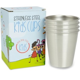Stainless Steel Kids Cups - Metal Cups for Children and Toddlers, Premium 10 oz Stackable Drinking Glasses, BPA Free, Unbreakable (Natural Stainless Steel)