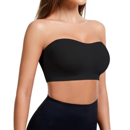 Miguofan Strapless Bra for Women Wireless Padded Bandeau Bra Seamless Non-Slip Silicone Tube Top Push Up Bralette (US, Alpha, Large, Regular, Regular, Black)