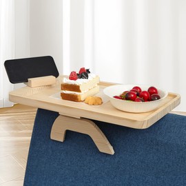Pine Wood Couch Arm Tray, Sofa Armrest Tray on Side Table, Portable Sofa Arm Tray with 360°Rotated Phone Holder, Couch Table Tray for Eating, Small Spaces, Drinks, Snacks and Fruits