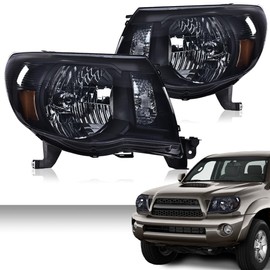 ANDPLAY Headlights Assembly,Compatible with 2005-2011 Toyota Tacoma bumper Headlamp,Smoky lens Black Housing Amber Reflector