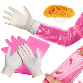 JYNTERPLAY Field Dressing Gloves Deer Gutting Hunting Cleaning Accessory Kit Long Arm Disposable Short Nitrile Gloves (60 Pairs Pink Black)