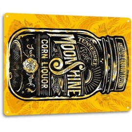 Shine On Moonshine Retro Gold Glass Jar Bar Man Cave Wall Decor Large Metal Sign