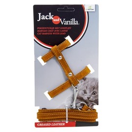 JACK AND VANILLA, Leather Cat Harness with Leash, Adjustable for Optimal Comfort, Stylish Cognac Design, Size 10 mm x 100 cm, Fat Leather Model, Accessory