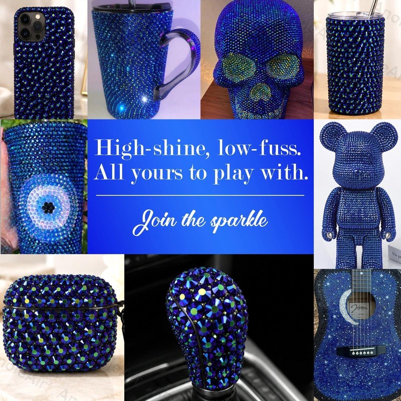 Jelly Black Blue Rhinestones for Bedazzling Kit, 2-6mm Gems for