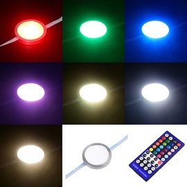 Lvyinyin RGBW Under Cabinet LED Lighting Kit, Linkable Puck Light, RGB & Daylight White, Wireless Remote Control Dimmer, 120V to 12V Direct Hardwired Wall Plug, 10 Lights