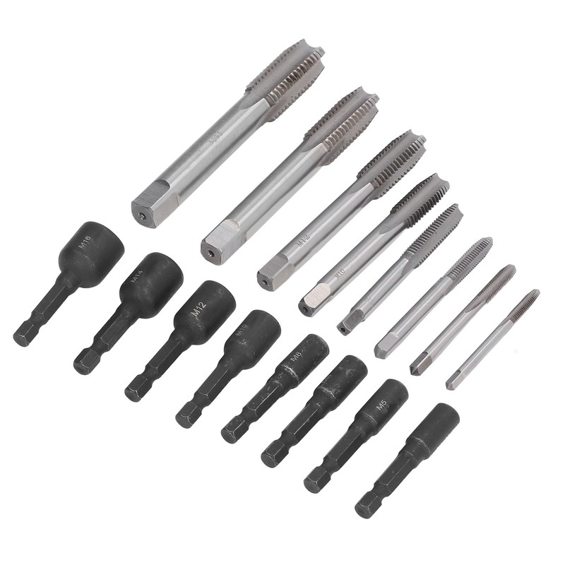 16Pcs Tap Socket Set Machine Lengthened Tapping Chuck 1/4in Hex