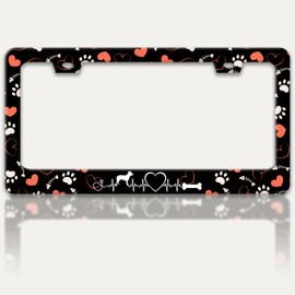 Dog Paw Prints License Plate Frame Dog Lover License Plate Holders Funny Stainless Steel Auto Accessory Bracket 2 Hole with Screws Universal Us Car License Plate Frames 6x12 Inch for Women Men