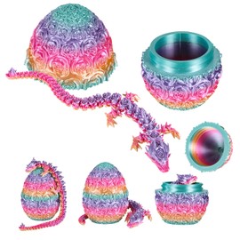 3D Printed Dragon in Egg Articulated Rose Eggs with Flexible Joints 3d Printed Dragon Home Desk Decor for Adults (13cm Rainbow Rose Egg, 30cm Dragons)