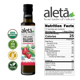 Aleta Farms Balsamic Vinegar, Greek Organic Strawberry Infused Aged Balsamic Vinegar, USDA Organic, Perfect for Salad Dressings, Pasta, Desserts & Cocktails, Glass Bottle, 8.45 fl oz (Strawberry)