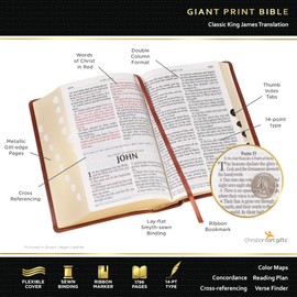 KJV Holy Bible, Giant Print Standard Size Faux Leather Red Letter Edition - Ribbon Marker, King James Version, Brown (KJV Standard GP Editions)