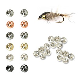 Aventik 50pc Brass Beads Tapered Hole Fly Tying Materials Lure Jig 10 colors / 5 sizes Fly Fishing (Silver, 4.8 mm (3/16''))