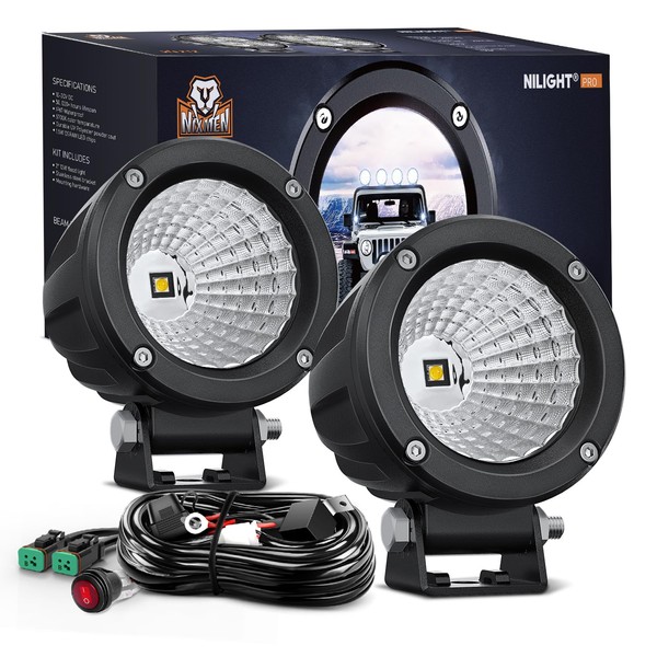 Nilight Led Light Pods 2PCS 3" Flood Round Led Offroad