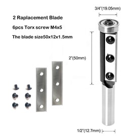 lnsert Carbide Top Bearing Flush Trim Router Bit 1/2 Shank, 2-Flute, 3/4" Cut Dia, 2" Cutting Length, Two Replaceable Cutters, Template Flush Cut/Trim Router Bit, for Wood Trimming, by SICWOOD