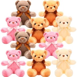 Skylety 10 Pieces Bears Bulk Stuffed Animals Soft Plush Toy Gift Bears with Ribbon Bow for Boys Girls Birthday Wedding Baby Shower Party Favor(Warm Colors)