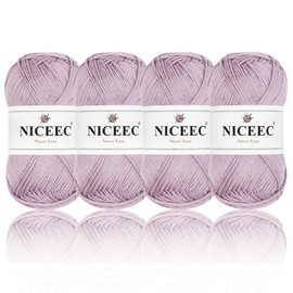 NICEEC 4 Skeins Soft Baby Yarn 100% Cotton Yarn for Crochet Knitting 4 Ply Yarn Blanket Yarn for DIY Craft Fingering Weight Yarn Total Length 4×175yds/4×50g-78#Purplish Grey
