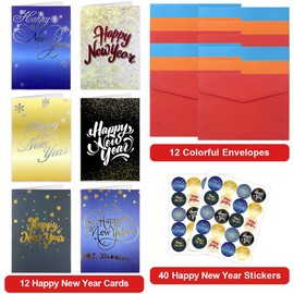 Fancy Land Happy New Year Cards with Envelopes 12 Holiday Greeting Cards Blank Inside