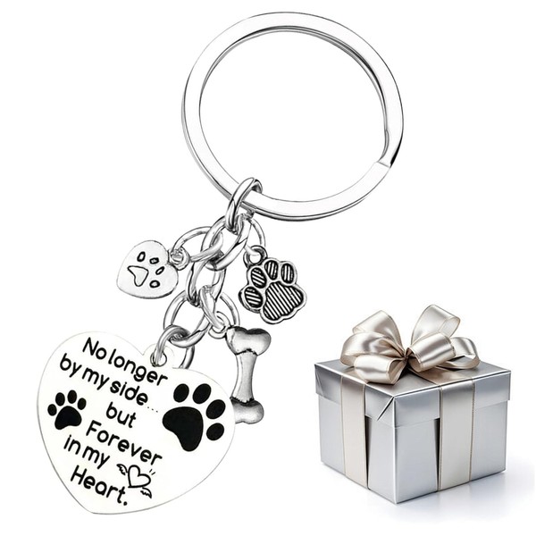 Kisstta Dog Keyring, Dog Memory, Stainless Steel Keyring Paw Print,