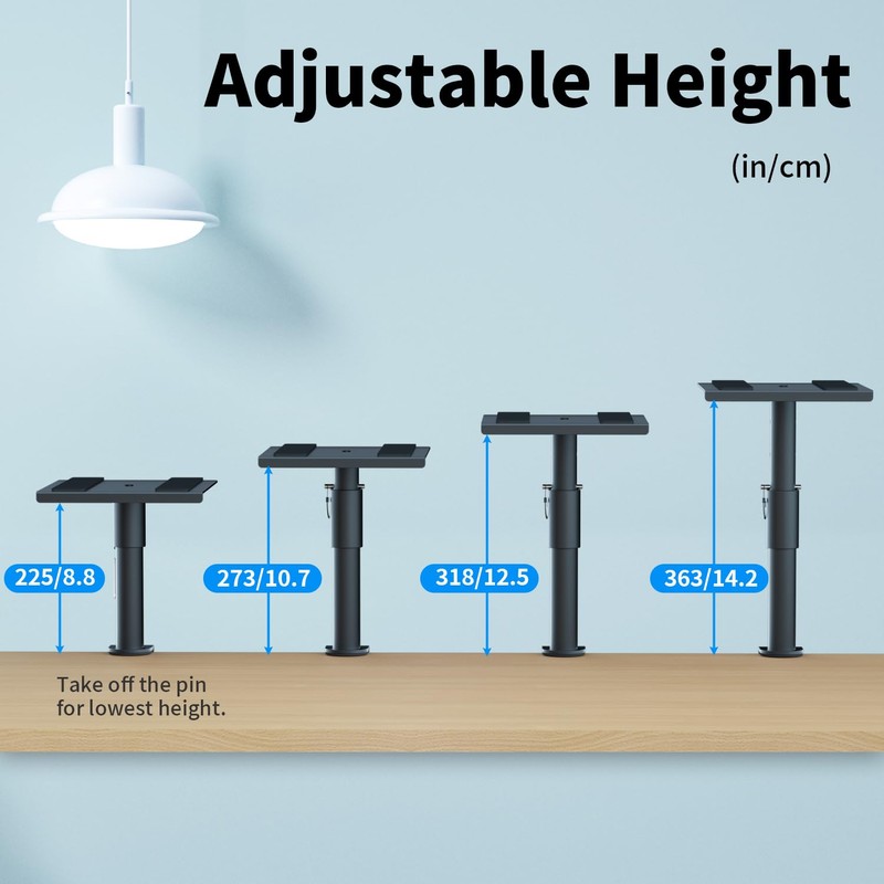 suptek Clamp-on Speaker Stand Desk Mount Set, Height Adjustment, Swivel,