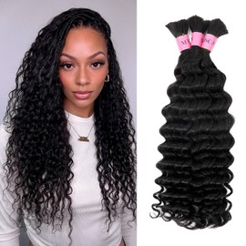 MSCATHY Human Braiding Hair for Boho Braids Deep Wave Bulk Human Hair for Braiding 150g Brazilian Human Hair for Boho Braids 16inch Bohemian Hair for Braiding Natural Black Best Human Extensions