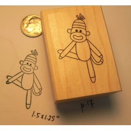 custom made P17  Sock Monkey Rubber Stamp WM 1.6x1"
