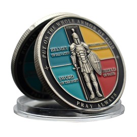 Christian Challenge Coin - Armor of God with Ephesians 6:11-18, Helmet of Salvation, Sword of The Spirit, Shield of Faith - Inspirational Gift for Men & Women