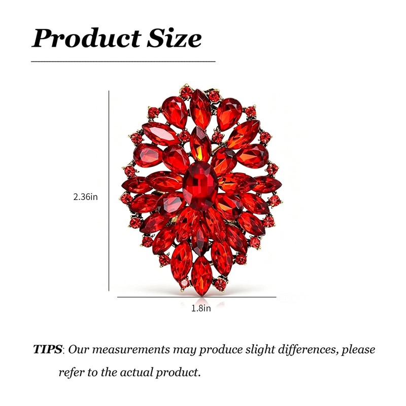 Red Brooch for Women Vintage Rhinestone Large Statement Brooch Pin