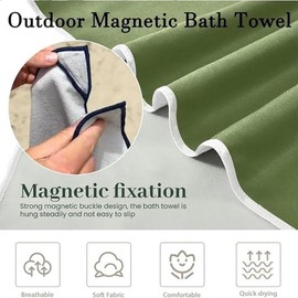 Magnetic Bath Towel Oversized 30" X 75" Quick-Dry, Sand-Resistant Microfiber Bath Towels, Magnet Towel with Buckle, Super Absorbent with Magnetic Closure for Beach Pool Travel Gym & Camping (Green)
