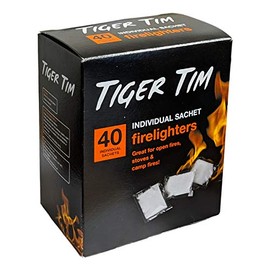Tiger Tim 40 Sachet Firelighters Mess-Free Safe Odourless Instant Fire Starter for Wood Burners Barbecues Stoves Grills Campfires