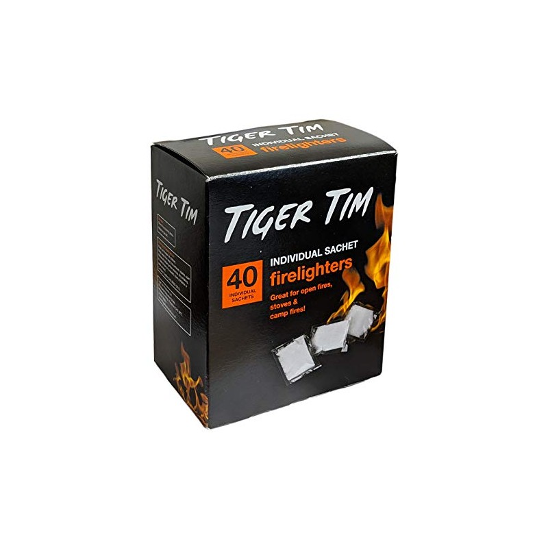 Tiger Tim 40 Sachet Firelighters Mess-Free Safe Odourless Instant Fire