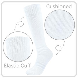 Kids Soccer Socks Boys Football Socks 6 Pairs Breathable Girls Knee High Sock 14 Years and up Baseball Softball Men Women Youth (White, XL)