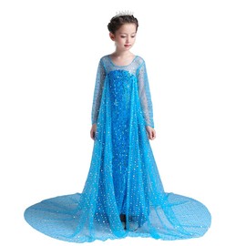 Lito Angels Princess Snow Queen Blue Sequin Fancy Dress Costume with Tulle Train Birthday Party Outfit for Girls Kids Age 11-12 Years