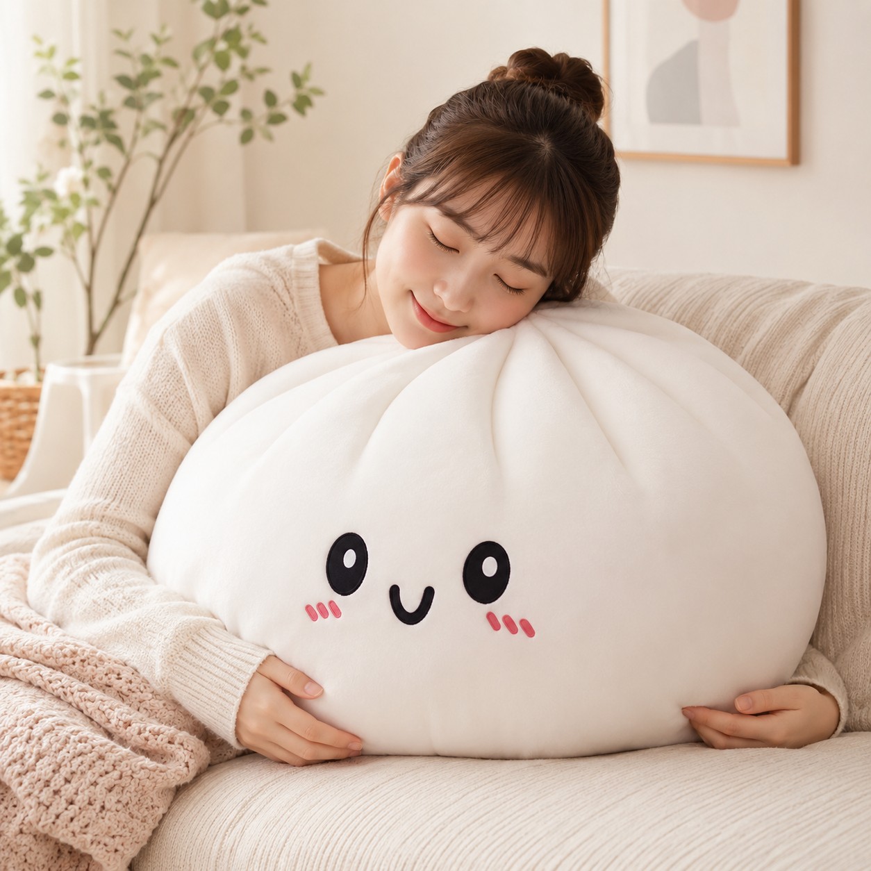 Dumpling Plush Pillow for Hugging & Decor – Soft Stuffed Food Toy Cushion for Beds, Sofas & Cute Gifts