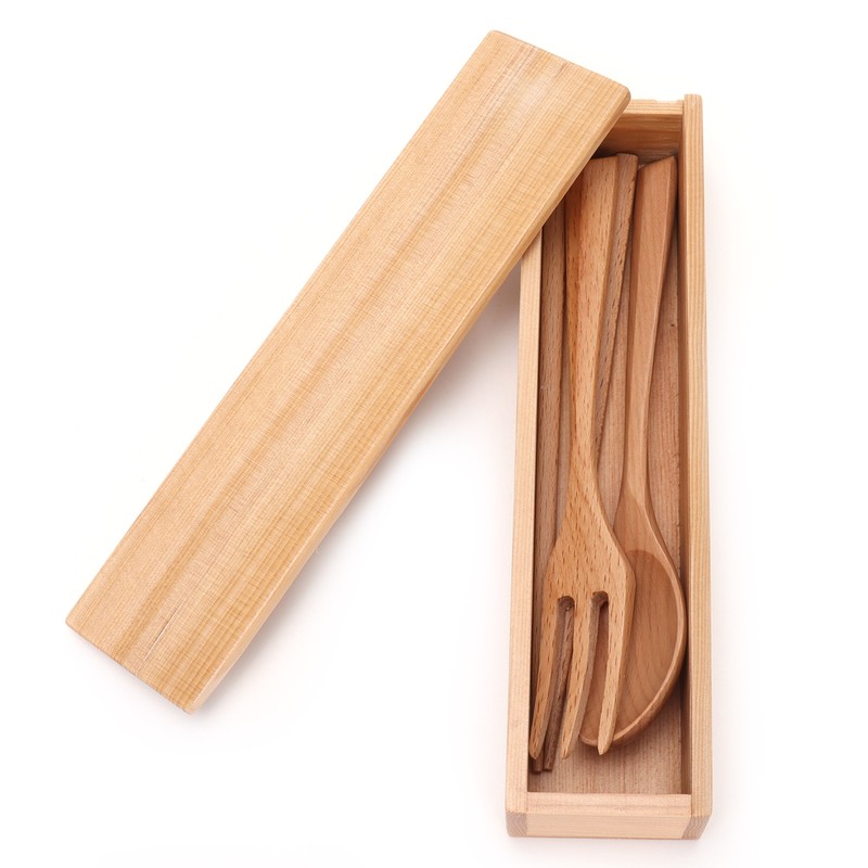 4Pcs/Set Chopsticks and Spoon Set Portable Wooden Tableware with Box
