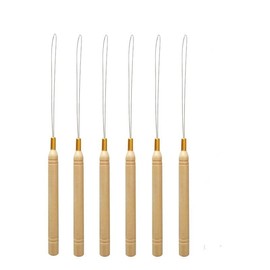 6/12Pieces Hair Extensions Loop Needle Wooden Threader Wire Pulling Hook Tool for silicone microlink beads and I-tip Feather Hair extensions ((pack of 6))