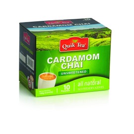 Quik Tea All Natural Cardamom Chai Latte Mix Unsweetened Made from Assam Teas All Natural No Preservatives 10 Pouches (160 g / 5.64 oz)