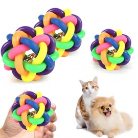 FUNNTY 4 Pcs Bird Toy Rubber Bell Ball,Parrot Toys Colorful Bell for Parrots Grinding Teeth Chewing, Colorful Woven Bells Toy Balls Beak Jingle Myna Budgerigar