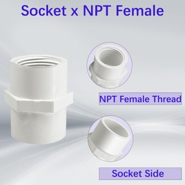 YTFSA 10Pcs White PVC Pipe Fitting, 1/2 inch NPT Female Thread PVC Pipe Fitting Adapter Connector, Sch40 PVC Slip Coupling, PVC Female Threaded Pipe Coupling, Socket x NPT Female