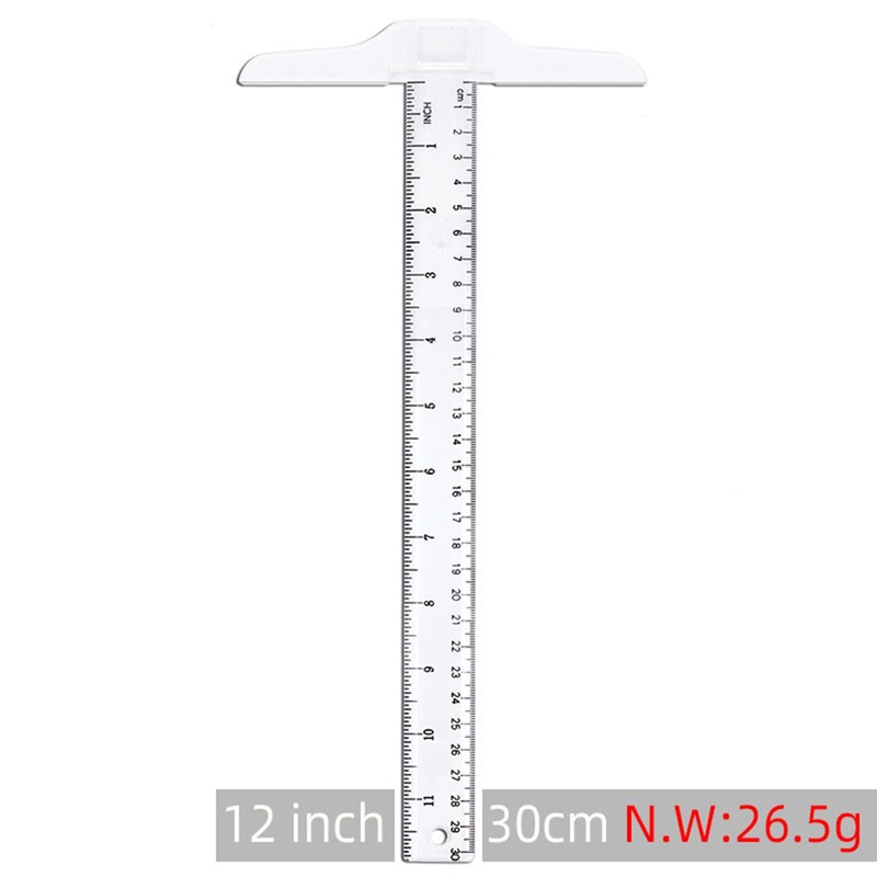 Priaora 2pcs 12 Inch/30 cm Junior T-Square Plastic Transparent T-Ruler