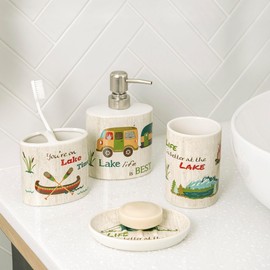 Allure Home Creation Lake Holiday Ceramic Bathroom 4-Piece Accessory Set