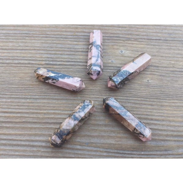 NATURAL RHODONITE DOUBLE TERMINATED GEMSTONE CRYSTAL PENCIL POINT (ONE)