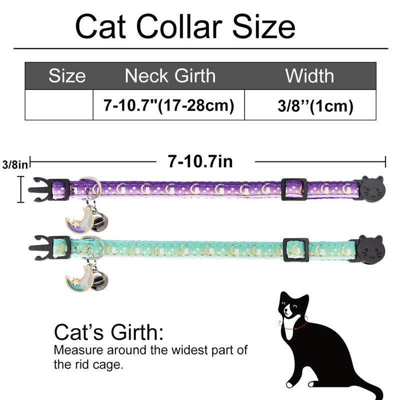 Giecooh 2 Pack Breakaway Cat Collar with Bells,Adjustable Moon and