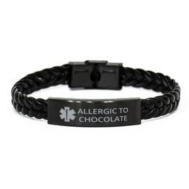 DARIN GIFT Medical Alert Braided Leather Bracelet, Allergic to Chocolate Awareness, SOS Emergency Health Life Alert ID Engraved Stainless Steel Adjustable Bracelet For Men Women