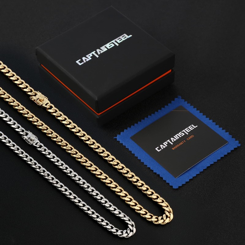 CaptainSteeL Stainless Steel Cuban Link Chain Necklace for Men