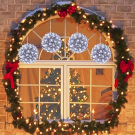 LAMPHOME Christmas Window Lights, Christmas Lights Indoor Cherry Blossom Sphere Light Ball, Lighted Ball Hanging Ornament Light with 200 LED Bulbs for Outdoor Christmas Decoration,White