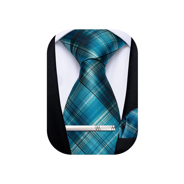 DiBanGu Striped Necktie, Handkerchief, and Tie Clip Set; Washable; School