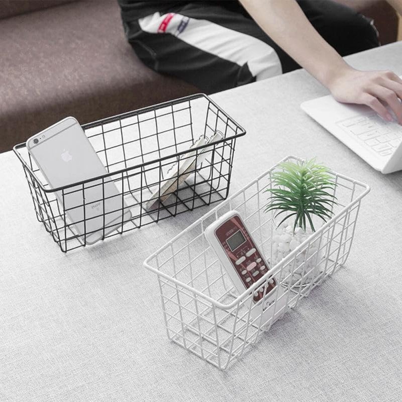 Creative Wall Mounted Storage Basket with Sticky Hooks, Iron Hanging