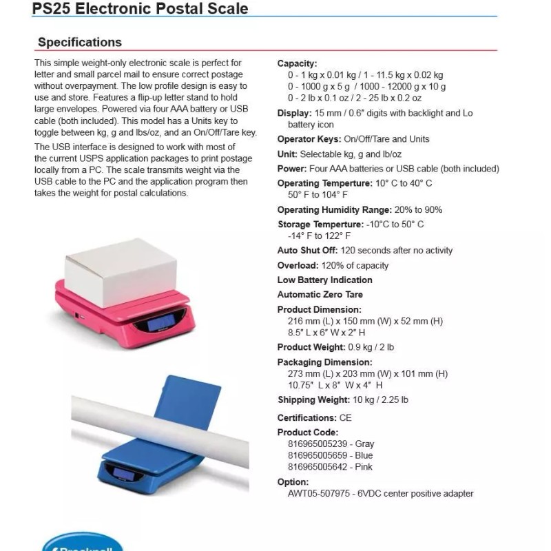 Brecknell PS25 Electronic Portable Postal Parcel Scale 25 lb x