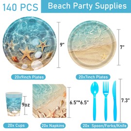 140Pcs Ocean Seashell Beach Party Supplies Include Coastal Beach Seashell Plates Napkins Cups Ocean Nautical Theme Tableware for Summer Bash Beach Wedding Baby Shower Party Decorations