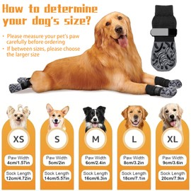 SHUOHONG Pack of 4 Dog Socks Non-Slip Dog Shoes Socks with Adjustable Straps Velcro Fastening Paw Protection Dog Pet Paws Protection Socks on Hardwood Floor (L)